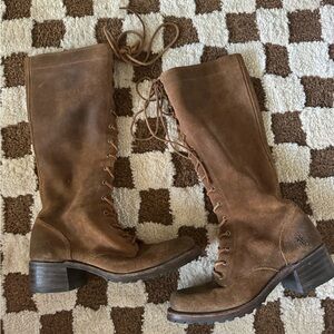 Frye brown genuine leather lace up boots